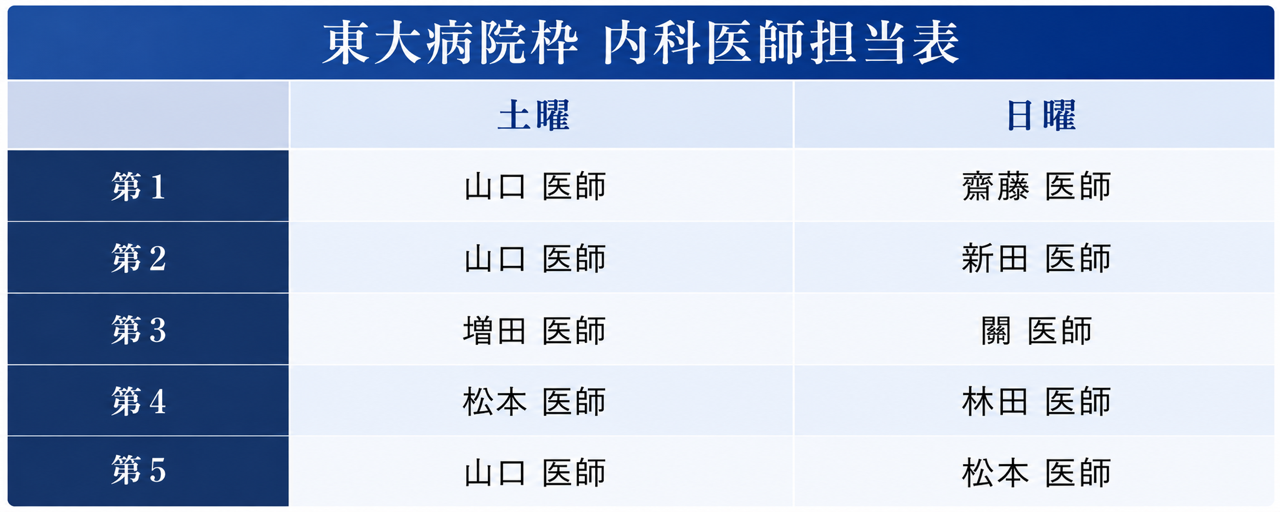 伸寿記念クリニックの東大医師担当医表